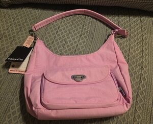 Baggallini Light Pink Shoulder Bag with Turn-Lock Front Pocket